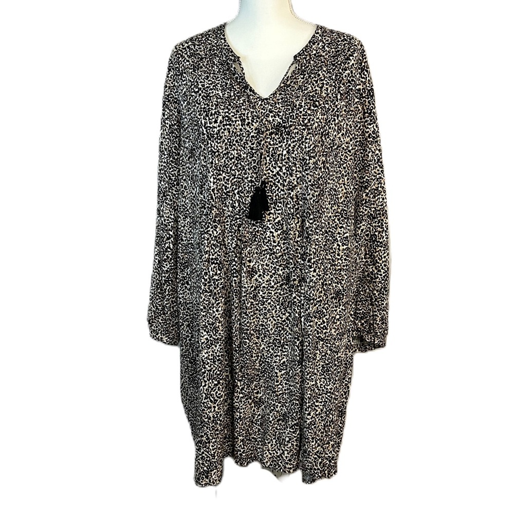 Old Navy Animal Print Dress Womens Plus Size XXL Pull On Long Sleeve Knee Length